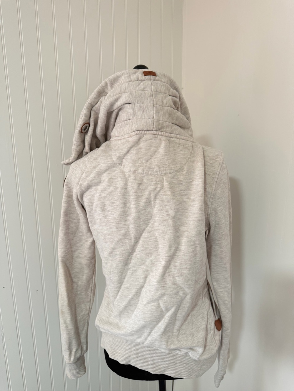 Wanakome Cream White Asymmetrical Zip Hoodie Women’s Small Cozy Fleece Hood S - Picture 4 of 10